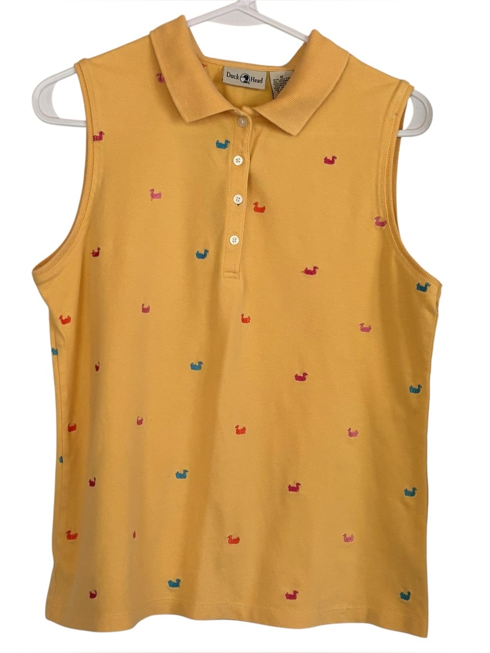 Vintage Duck Head Embroidered Sleeveless Polo Preppy Golf Pickleball Yellow